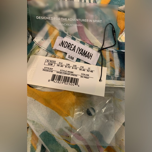 NWT Andrea Iyamah Sade Cover Up Chiffon Maxi Dress Size S/M (US 6-10) Blue/Gold - Picture 8 of 16